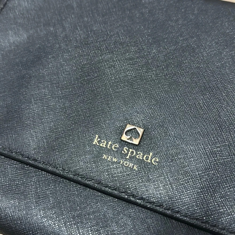 Kate Spade Black Leather Flap Crossbody Bag with silver hardware details - Picture 3 of 14